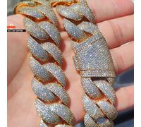 Luxury 22MM 6 Rows Cluster 5A Diamond Full Iced Out Cuban Link Chain Silver/18K