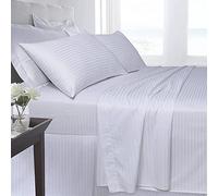 Luxury 250 Thread Count Pure Egyptian Cotton Soft Hotel Quality Flat King Size Bed Sheet Plain Satin Stripes Percale (White, King Flat Sheet)
