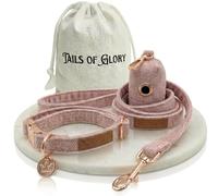 Luxury 3-Piece Large Size Pink Dog Collar and Lead Set - Large Adjustable Dog Collar, 150 cm Leash, Poo Bag Holder - English Tweed & Soft Velvet - Elegant, Comfortable & Practical - 4 available Colors