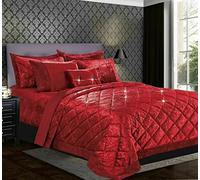 Luxury 3 Piece Quilted Bedspread Comforter Coverlet Crushed Velvet Quilt Throw Bedding Set with Oxford Pillow Shams (Red, Super King)