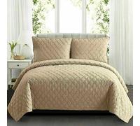Luxury 3 Piece Quilted Bedspread Heat Pressed Comforter Set Coverlet Quilt Throw Bedding Set with Oxford Pillow Shams (Beige, King)