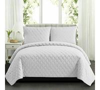 Luxury 3 Piece Quilted Bedspread Heat Pressed Comforter Set Coverlet Quilt Throw Bedding Set with Oxford Pillow Shams (White, Super King)