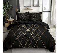 Luxury 3 Piece Reversible Duvet Cover Set Elegant Black Gold Geometry Bedding Set Soft Microfiber Quilt Covers Set with 2 Pillowcases Machine Wash (Black King)