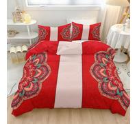 Luxury 3 Piece Reversible Duvet Cover Set Super King Size, Indian Mandala Bedding Set Soft Microfiber Quilt Covers Set with 2 Pillowcases, Machine Wash, Red