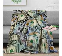 Luxury 3D Printed Money Design Blanket Microfiber Soft Sofa Decor Currency Pattern Throw Blanket for Adults Bedroom 50x60(127x152cm)