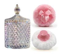 Luxury 4.2 Inch Glass Powder Container with 2 Plush Puffs|Non-Sealed Organizer for Body Powder&Makeup|Setting Powder Applicator w/Loose Powder Storage(Pointed Cylinder-Dazzling Colors-Large)