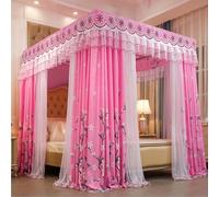 Luxury 4 Corner Post Bed Canopy with Frame - Double Layer Blackout Mosquito Net, 3 Openings Embroidery Bed Curtain, Princess European Palace Style Dustproof Bed Net(Three Lives Flower,150x200)