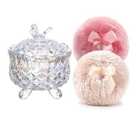 Luxury 4 Inch Glass Powder Container with 2 Soft 3.5" Puffs｜Non-Sealed Refillable Organizer for Body Powder,Makeup & Jewelry｜Setting Powder Applicator w/Loose Powder Storage(Butterfly-Dazzling Color)