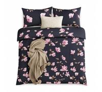 Luxury 4 Piece Bedding Set - Duvet Cover, Fitted Sheet & 2 Pillowcases - Soft, Breathable Fabric - Hotel Quality - Floral/Greek/Jacquard - Machine Washable - Floral Black, King (U.K. Standard)