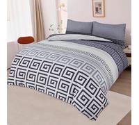 Luxury 4 Piece Egyptian Cotton Bedding Set - Duvet Cover, Fitted Sheet & 2 Pillowcases - Hotel Quality - Geometric/Greek/Damask Patterns - Machine Washable (King (U.K. Standard), Greek Grey)