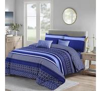 Luxury 4-Piece Marble Floral Bedding Set - Soft Duvet Cover, Deep Pocket Fitted Sheet, Pillowcases - Wrinkle-Resistant, Hotel-Quality, Machine Washable, All-Season Bedding - D_Stripe-Navy - Doubble