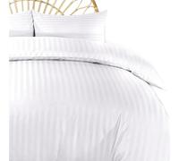 Luxury 400 Thread Count 100% Egyptian Cotton Hotel Collection Satin Stripe 2cm Design Duvet Cover Set Ultra-Soft & Breathable Sateen Weave with Button Closure (White, Super King (260x220cm))