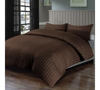 Luxury 400 Thread Count 100% Egyptian Cotton Hotel Collection Satin Stripe 2cm Design Duvet Cover Set Ultra-Soft & Breathable Sateen Weave with Button Closure (Chocolate, Double (200x200cm))