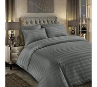 Luxury 400tc Satin Stripe Duvet Cover Set Original 400 Thread Count 100% Egyptian Cotton Hotel Quality Bedding Bed Sets Double King Super King Size Quilt Covers (Stripe Grey, Super King)