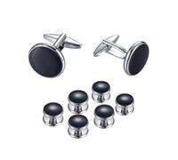 Luxury 8-Piece Men's Cufflinks and Tuxedo Studs Set - Classic Black & Silver, Ideal for Formal Events, Weddings, Business Meetings - Elegant Men's Accessories, Gift for Groom, Father, Husband