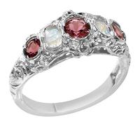 Luxury 925 Solid Sterling Silver Natural Pink Tourmaline & Opal Victorian style Eternity Ring - Size S