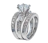 Luxury 925 Sterling Silver Bridal Ring Set Cut CZ Engagement Ring Bridal Ring AAA Cubic Zirconia CZ Full Diamond Engagement Ring Wedding 3 Pieces Cubic Zirconia Women Jewelry Gift, 9, Stone, Cubic