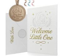 Luxury A5 New Baby Card with Wooden Keepsake - Premium Cotton Paper with Gold Foil & Embossing - Matching Envelope & Seal - Baby Boy, Baby Girl & New Parents Congratulations Card