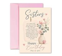 Luxury A5 Sister Birthday Card 148mm x 210mm with Sentimental Poem, Pink Floral Vase Design & Words ‘Sisters Happy Birthday’, FSC Certified UK Printed with Pale Pink Envelope