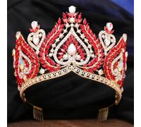 Luxury AB Crystal Opal Tiara Crown For Women Elegant Queen Princess Tiara Wedding Party Hair Dress Jewelry gold AB red