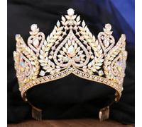 Luxury AB Crystal Opal Tiara Crown For Women Elegant Queen Princess Tiara Wedding Party Hair Dress Jewelry gold AB