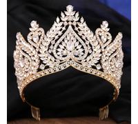 Luxury AB Crystal Opal Tiara Crown For Women Elegant Queen Princess Tiara Wedding Party Hair Dress Jewelry gold