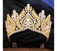 Luxury AB Crystal Opal Tiara Crown For Women Elegant Queen Princess Tiara Wedding Party Hair Dress Jewelry gold AB yellow