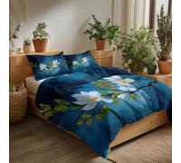 Luxury Abstract Art Printed Double Duvet Cover Set - Reversible, Oil Painting Misty White Flower Branches Soft and Breathable Quilt Cover with Pillowcases Easy Care Bedding Set for All Seasons