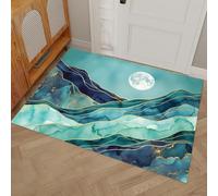 Luxury Abstract Fluid Door Mat,Moon Golden Line Mountain Range Doormat Welcome Front Door Mat Blue-Green Non Slip Doormat For Front Porch, Entryway, Indoor Outdoor Holiday Xmas Decor, 40 x 60 cm