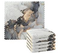 Luxury Abstract Fluid Marble Marbling Art Painting Black Grey Gold 6 Set Kitchen Dish Towels, Washcloths Cleaning Cloths Dish Cloths, Absorbent Towels Lint Free Bar Tea Soft Waffle Towel 11"x11"