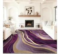Luxury Abstract Low Pile Rug, Purple Gilded Gold Super Soft Flannel Carpet 140 x 200 cm, Marble Agate Texture Rug, Non Shedding for Adult Kids
