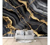 Luxury Abstract Marble Wall Mural Wallpaper, Black and Gold Agate Pattern, Modern Art Photo Wallpaper for Living Room, Bedroom, Sofa & TV Background, 200 x 140 cm