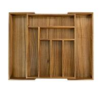 Luxury Acacia Kitchen Drawer Organizer - Silverware Organizer - Utensil Holder and Cutlery Tray with Grooved Drawer Dividers for Flatware and Kitchen Utensils (8 Slot), 17*12.4*2 inch