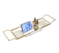 Luxury Adjustable Bathtub Tray With Gold & White Marble Base, Rustproof Caddy For Relaxation, Bath Bombs, And Candles