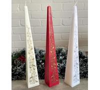 Luxury Advent Candle in Red Ivory Or White, Tall 31.5cm Pyramid Square Cone Shape Candle with Countdown to Christmas Day (Red)