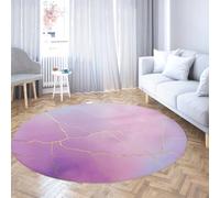 Luxury Aesthetic Circle Area Rug 160cm Purple Gold Marble Abstract Modern Round Rugs for Bedroom Soft Washable Office Conference Room Carpet
