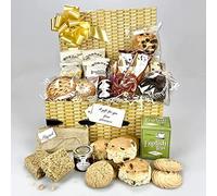 Luxury AFTERNOON TEA Gift Hamper - a luxury selection of foods - Chocolate Muffins, Sweet Treats, Baked Goods, Scones, Tea - Suitable for Vegetarian Diets Wicker Printed Presentation
