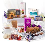 Luxury Afternoon Tea Hamper - Food Gift with Genoa Fruit Cake, Fudge, Shortbread, Macarons & English Tea - Luxury Food Hamper for Family & Friends by Hattie's Gifts
