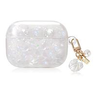 Luxury AirPods 3 Case with Shell Pearl Keychain Bling Marble Design Hard TPU Cover Compatible with AirPods 3rd Generation Case for Girls and Womens