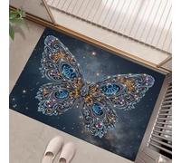 Luxury Animals Luna Moth Starry Sky Door Mats Indoor,Dirt Trapper Mat Absorbent Non-Slip Low Profile Doormat for Entrance,Inside, Kitchen,Front Door Mat Washable- 45 x 75 cm,Yellow Blue