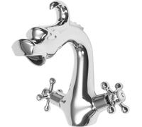 Luxury Antique Dragon Carved Basin Faucet - Dual Handle Deck Mounted Mixer Tap in Bronze, Black & Polished Gold - Retro Vessel Sink Faucet for Bathroom & Vanity (Chrome)