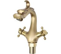 Luxury Antique Dragon Carved Basin Faucet - Dual Handle Deck Mounted Mixer Tap in Bronze, Black & Polished Gold - Retro Vessel Sink Faucet for Bathroom & Vanity (Antique Brass)