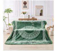Luxury Apollo Greek Key Design Blankets Warm Cosy Faur Fur Fleece Throws Sofa Bed Travel Throw Overs Large Super Soft Bedspreads (Green, Double - 150x200cm)