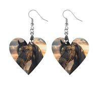 Luxury Arabian Horse with Jewels Artistic Wooden Earrings Pendant Vintage Earring Hooks Trendy Vacation Dangle Boho Eardrop Star