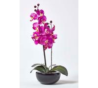 Luxury Artificial Orchid in Black Bowl, 54 cm Homescapes Cerise One Size