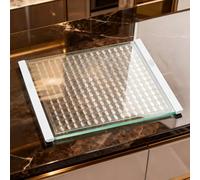 Luxury Artisan Mosaic Glass Chopping Board with Juice Groove- Toughened Glass Checkered Chopping Board & Serving Tray, Dishwasher Safe, 16.2" x 12" x 0.24"