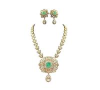 Luxury At Les Royal Necklace Set with Green Stone Centerpiece & Matching Earrings