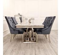 Luxury Athena Dining Table with Double Mirrored Pedestal Base 1.8m; Stylish Marble or Glass Top; Seats 6; Elegant Design for Dining Room (Light Grey Marble)