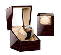 Luxury Automatic Single Watch Winder Box with Quiet Motor - Premium Solid Wood Piano Exterior and PU Leather Watch Pillows Battery Powered Or AC Adapter (G)