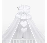 Luxury Baby Cot Bed Crown Canopy/Mosquito Net 480 cm Only - Broderie Anglaise (Hearts White)